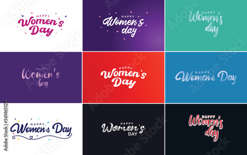 Abstract Happy Women's Day logo with a woman's face and love vector design in pink and black colors © Muhammad