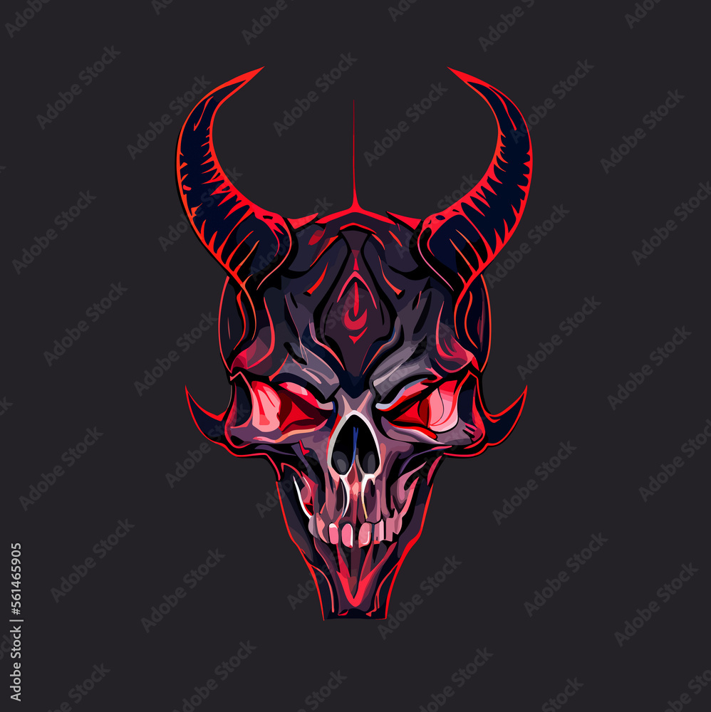 human skull with demon horns, satanic ritual flat design human skull with demon horns, satanic ritual flat design