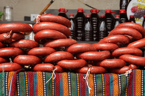 Canvas Print Sujuk or sucuk a spicy meat sausage made of spices and ground beef or lamb for s