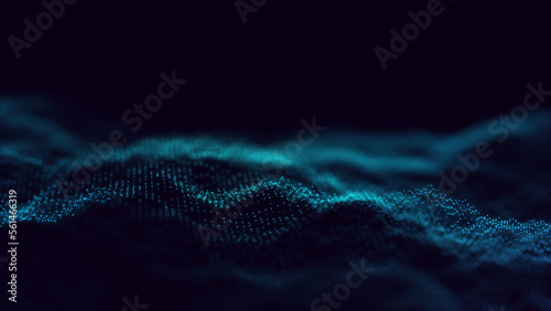 Abstract blue futuristic wave. Flow of particles. Big data transfer visualization. 3d rendering. © ihor