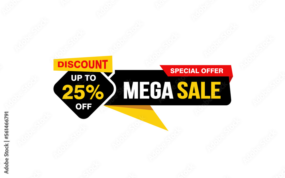 25 Percent MEGA SALE offer, clearance, promotion banner layout with sticker style. 25 Percent MEGA SALE offer, clearance, promotion banner layout with sticker style.