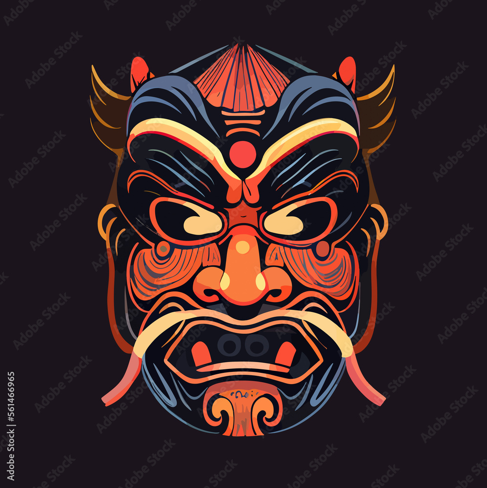 chinese demon mask flat design, vector art, demon mask icon chinese demon mask flat design, vector art, demon mask icon