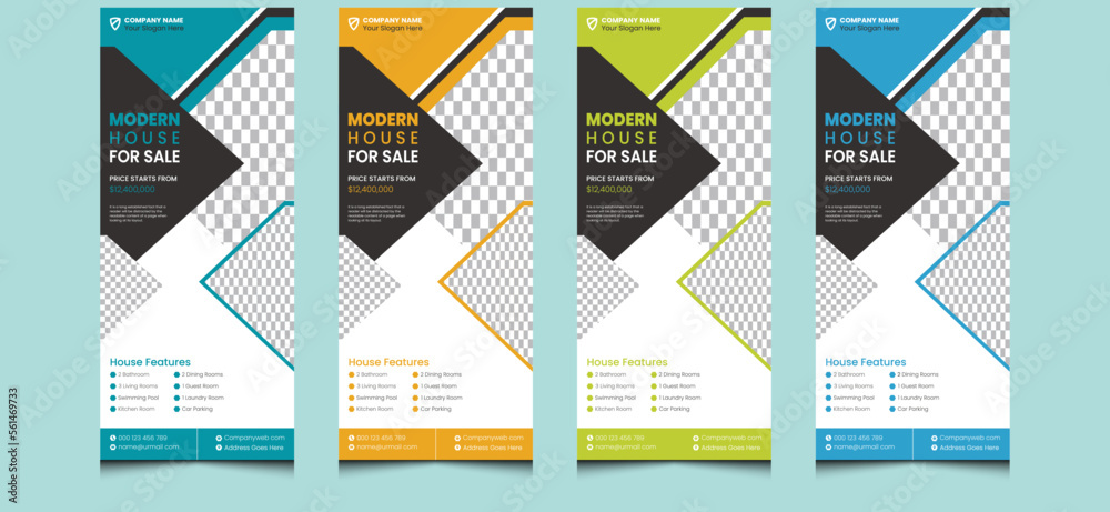 Simple colorful clean elegant minimal company creative modern  corporate professional business real estate homes construction rollup banner design template. 