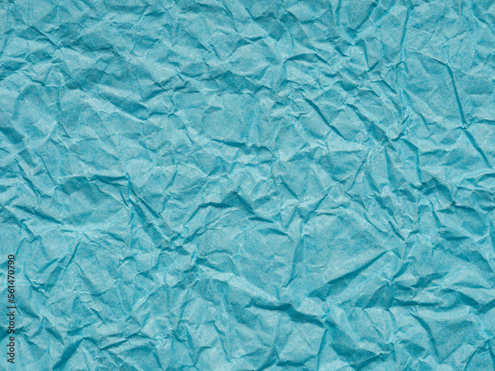 Obraz premium Extra soft, sky blue crumpled paper texture. Blank page pattern for winter season Christmas festival card, new year designs decoration concepts, text lettering, wall screen saver, 3d, art work.