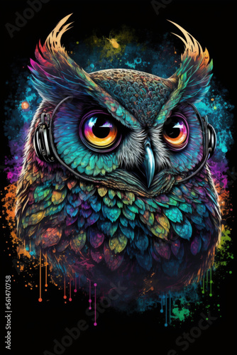psychedelic splatter paint owl - generative ai © Imagination Station