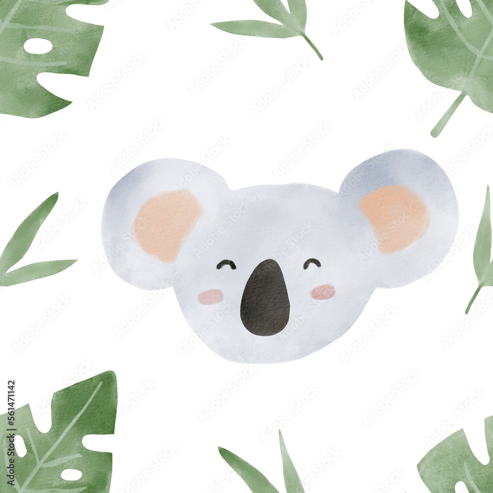 African animals watercolor pattern. Jungle animal koala seamless watercolor background. Hand painted wild animals illustration isolated on white background. Nursery wallart African animals watercolor pattern. Jungle animal koala seamless watercolor background. Hand painted wild animals illustration isolated on white background. Nursery wallart