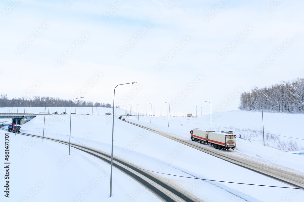A semi-trailer truck, semitruck, tractor unit and semi-trailer to carry freight. A semi-trailer truck, semitruck, tractor unit and semi-trailer to carry freight.