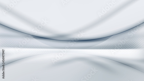 Futuristic empty stadium with light showcase for display products. Modern white waves wall background technology interior design. 3d illustration.