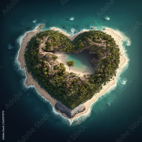 Heart shaped island Valentines Day wallpaper ai generated © Roman