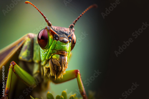 macro portrait of grasshopper. Generative Ai © Alexandra