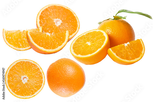 Cut orange parts and whole fruit