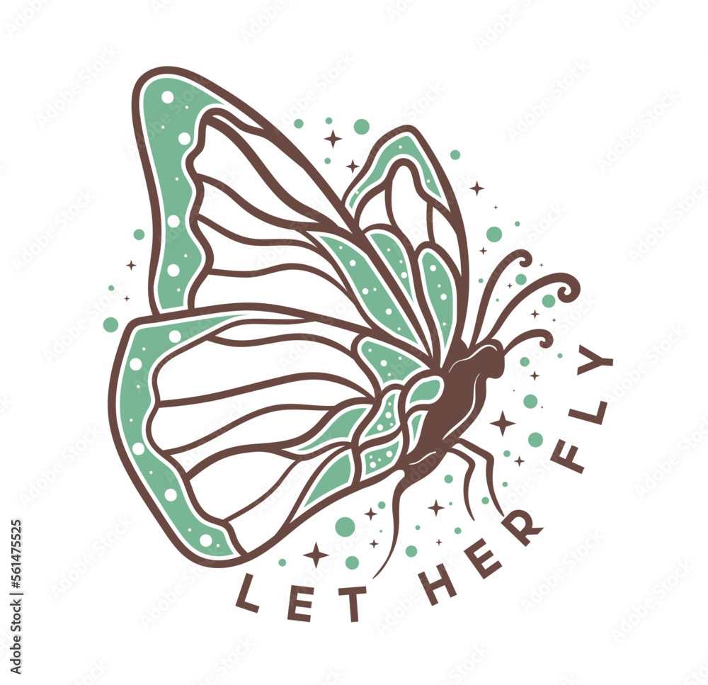 Green butterfly with let her fly words Green butterfly with let her fly words