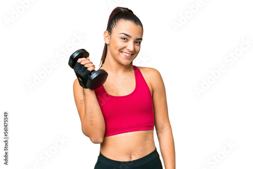 Fototapeta Naklejka Na Ścianę i Meble -  Young sport woman making weightlifting smiling a lot
