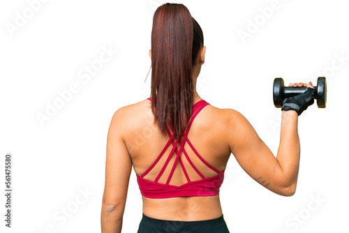 Young sport woman making weightlifting in back position