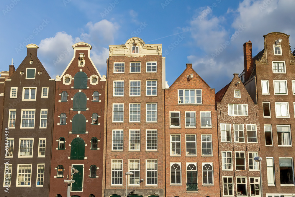 Example of Dutch architecture. Houses in Amsterdam. Netherlands. Horizontally. 