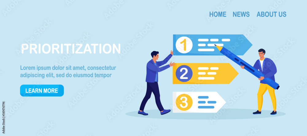 Prioritization. Businessmen set work priority, arrange to do list. Employees standing near important tasks list. Checklist with missions, urgency choice. Task planning, management to boost efficiency Prioritization. Businessmen set work priority, arrange to do list. Employees standing near important tasks list. Checklist with missions, urgency choice. Task planning, management to boost efficiency