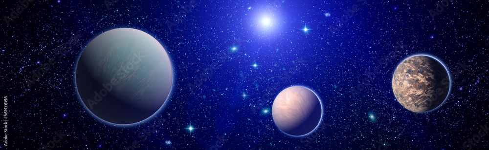 Stars of a planet and galaxy in a free space. Elements of this image furnished by NASA.