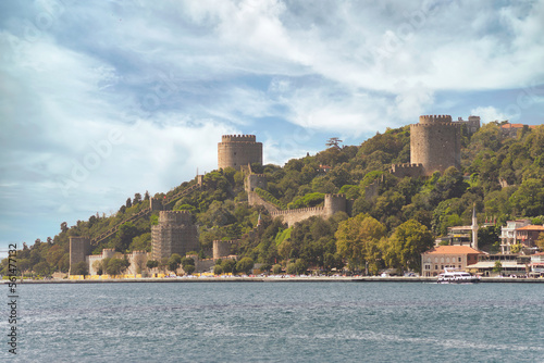 Ruins of Rumelihisari, Bogazkesen Castle, or Rumelian Castle, in a summer day, located at the hills of the European side of Bosphorus Strait, Istanbul, Turkey, built by Ottoman Sultan Mehmet II