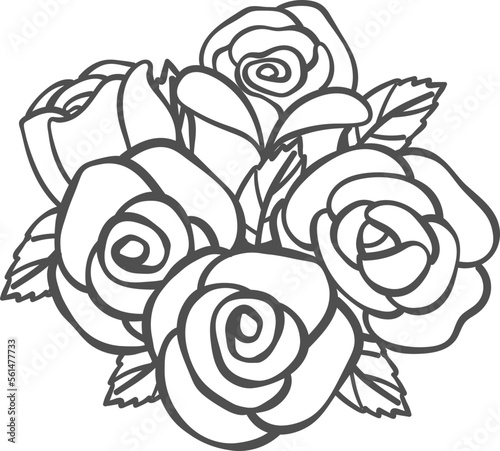 cute minimal doodle Romantic Roses flower outline doodle hand drawing 