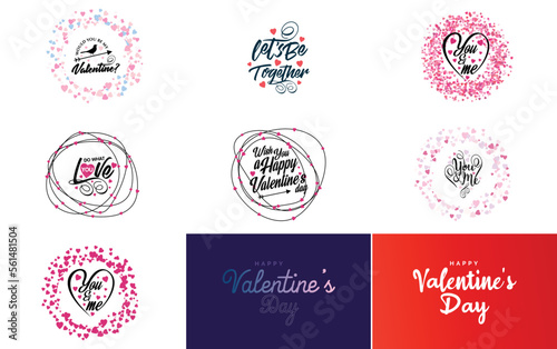 Vector illustration of a heart-shaped wreath with Happy Valentine's Day text