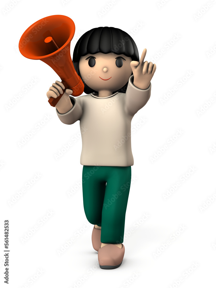 メガホンを片手に指差す女の子
