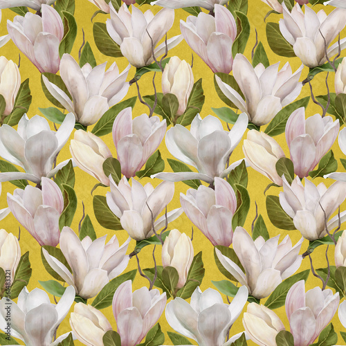 Seamless pattern with magnolia flowers. Floral background.