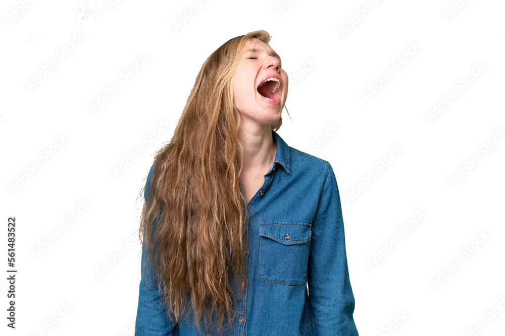 Naklejka premium Young blonde woman over isolated background laughing