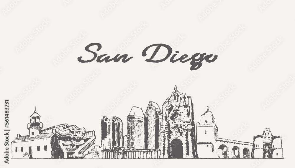 San Diego skyline California USA hand drawn sketch
