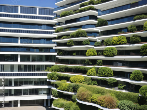 Modern green eco-friendly architecture. Generative AI illustration