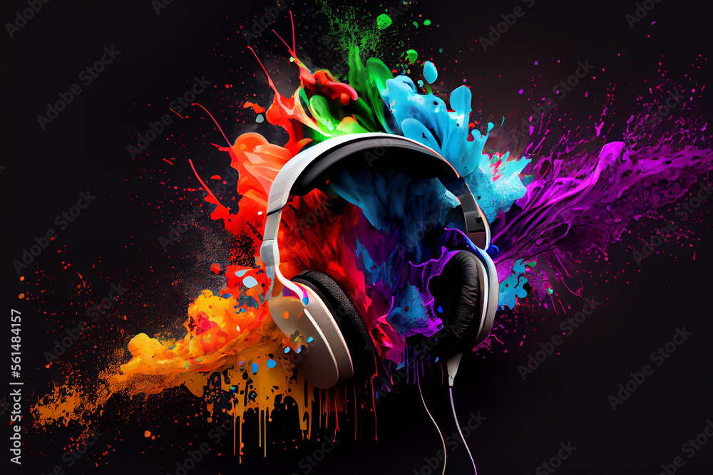 Colorful Color Splash Explosion Artwork on Headphones Wallpaper Design  Stock Illustration | Adobe Stock