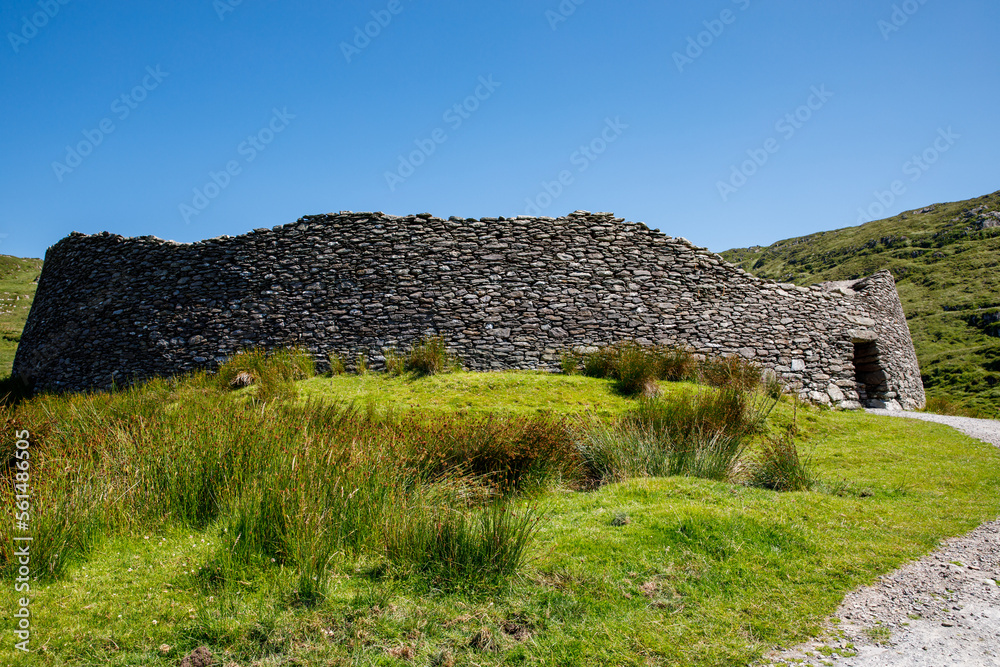 Staigue Fort on the Wild Atlantic Way coastal route, County Kerry, Ireland. Cathair na Steige Staigue Fort on the Wild Atlantic Way coastal route, County Kerry, Ireland. Cathair na Steige