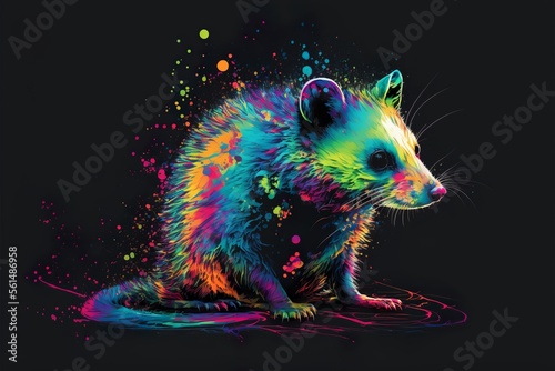 Painted animal with paint splash painting technique on colorful background possum photo