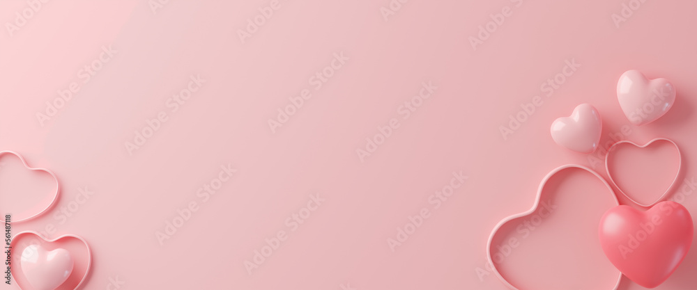 3d rendering.Valentines Day banner with heart shaped balloons. Holiday illustration banner. for valentine and mother day design