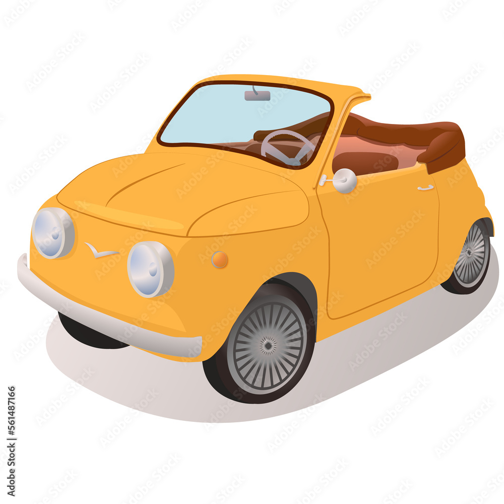 Cheerful illustration of a yellow retro convertible car