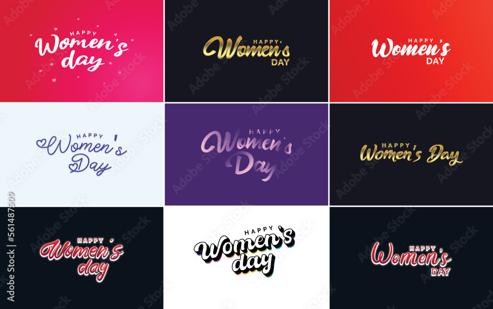 Happy Women's Day greeting card template with hand-lettering text design creative typography for holiday greetings; vector illustration