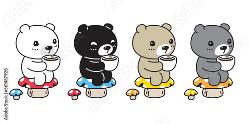 Bear vector polar bear icon drink coffee hot tea character cartoon logo teddy symbol doodle animal illustration isolated design