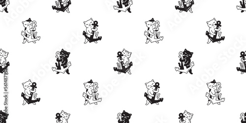 cat seamless pattern anchor boat kitten calico vector breed neko cartoon pet tile background repeat wallpaper animal doodle illustration design scarf isolated © CNuisin