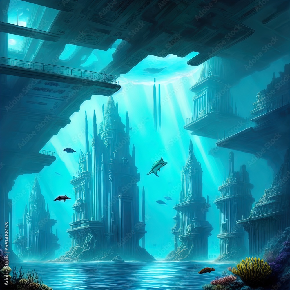A fantasy underwater city. A fantasy underwater city.