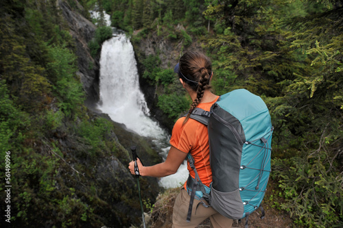 Backpacker hikes the Resurrection Pass Trail in Chugach National Forest, Southcentral, Alaska. photo