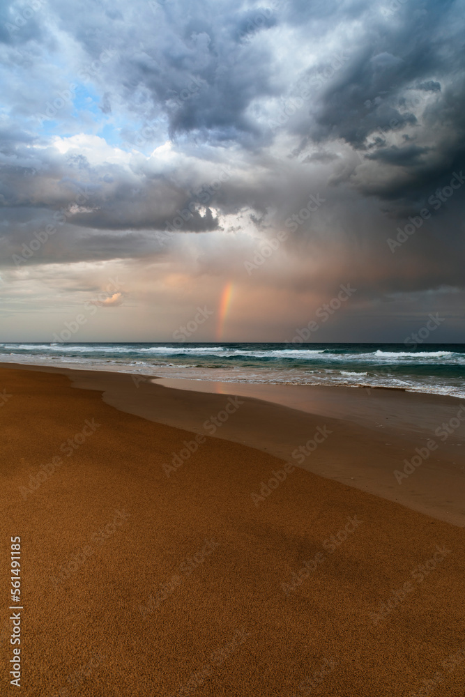 Beach and ocean landscape with rainbow, Sunrise Beach, Queensland, Australia Beach and ocean landscape with rainbow, Sunrise Beach, Queensland, Australia