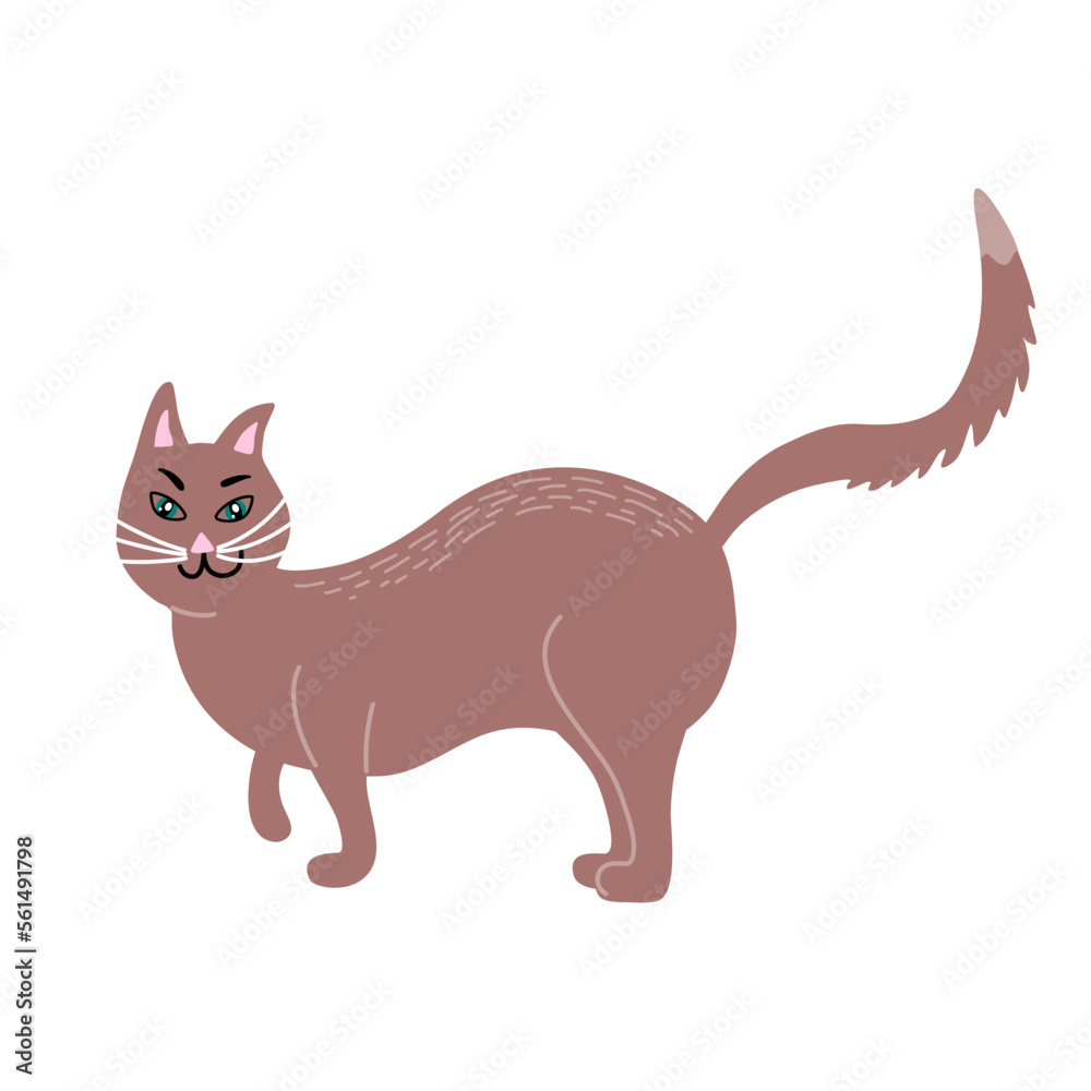 Obraz premium Domestic cat. Active cat life. Animal pose. Hand drawn vector illustration isolated on white.