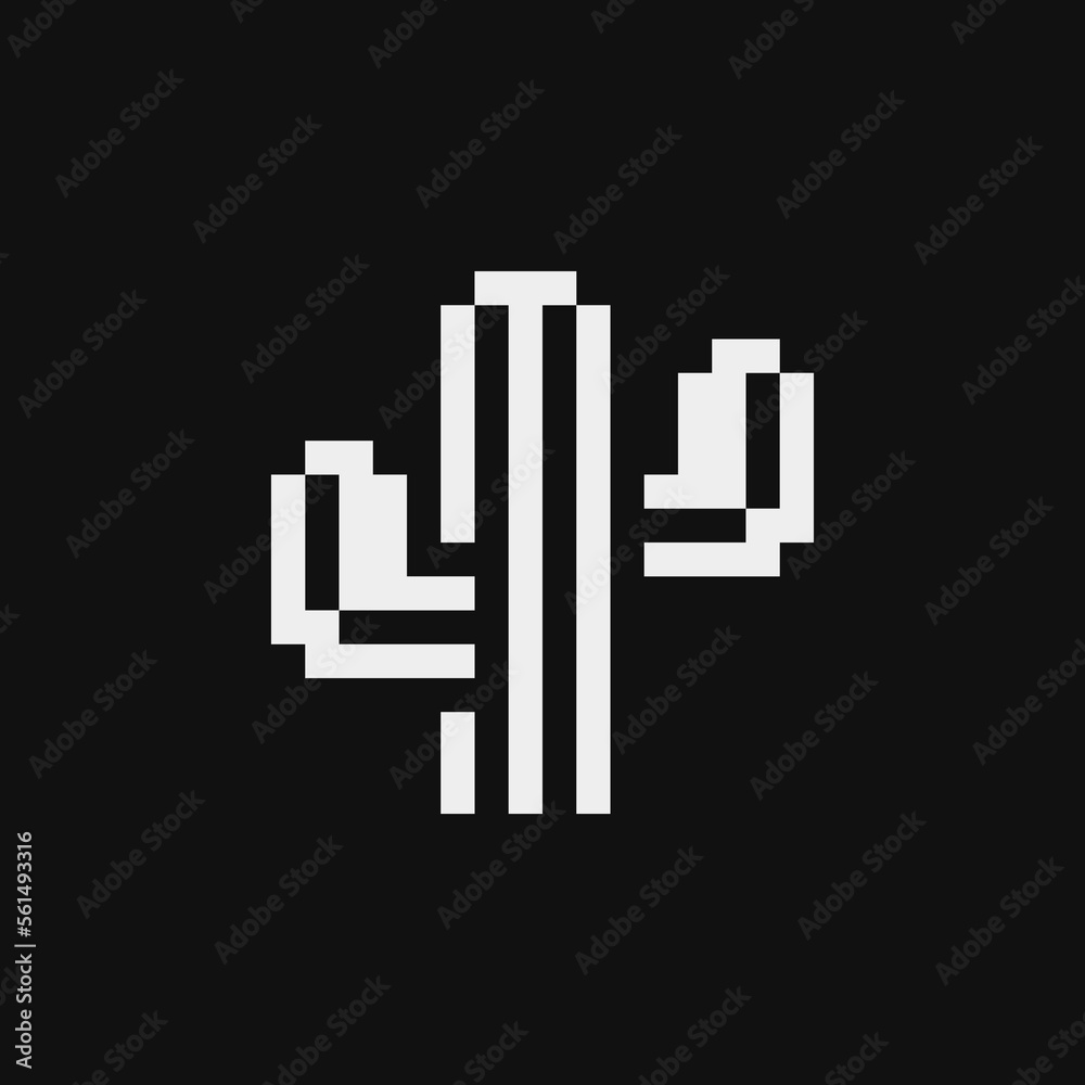 Сactus pixel art icon. Isolated vector illustration on white background. 1-bit sprite. Design stickers, logo, mobile app.