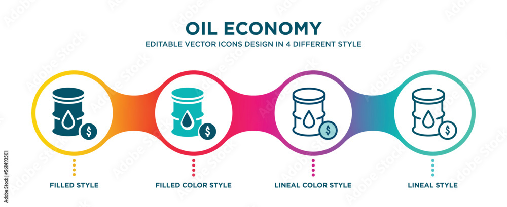 oil economy icon in 4 different styles such as filled, color, glyph ...