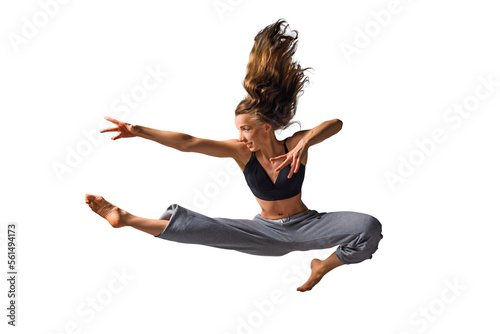 Fototapeta Naklejka Na Ścianę i Meble -  Urban dancing girl over isolated FREE PNG background and jumping
