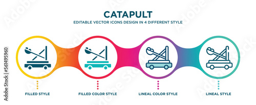 Photo catapult icon in 4 different styles such as filled, color, glyph, colorful, lineal color