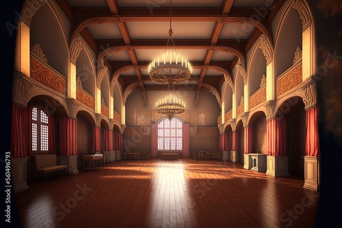 Fotomurale depiction of a royal castle's ballroom or reception hall in the medieval style