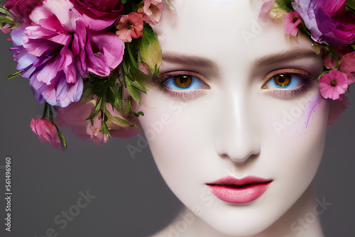 portrait of a woman with flowers , Generative AI 