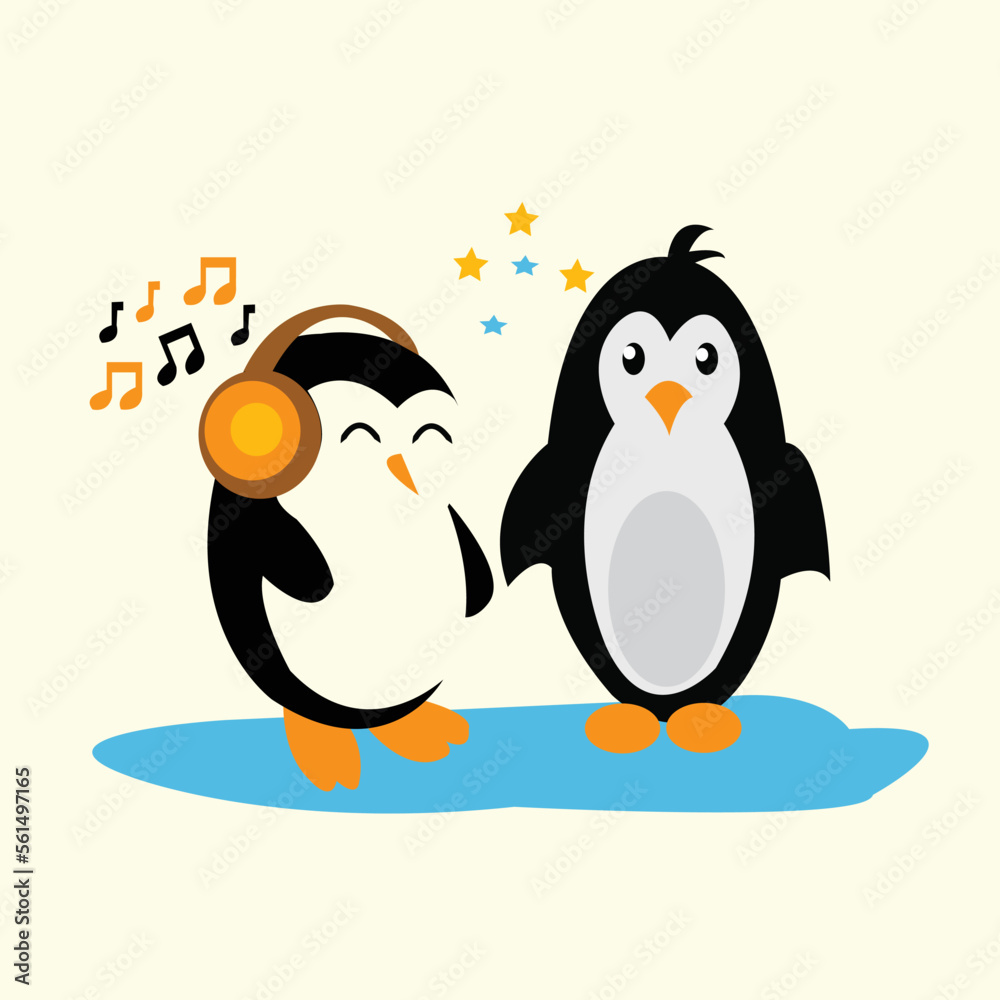 Naklejka premium Penguin cartoon colored clipart illustration