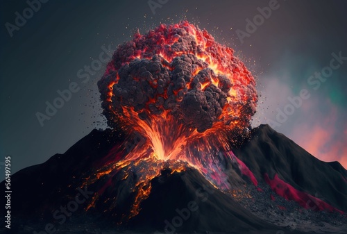 Abstract Colorful Vulcano which explodes in multicolor lava and smoke. Generative AI