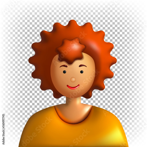 3d character. A woman with red hair and fair skin. Portrait, avatar, icon. Vector illustration.
